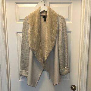 Light grey and cream faux fur cardigan perfect for layering
